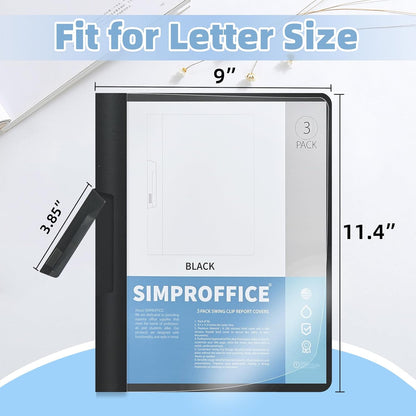 36 Pack Swing Clip Report Covers, Plastic Presentation Folders with Clip for Professional Use, Clear Front and Navy Blue Frosted Back, 9 x 11.4 Inches for Letter Size