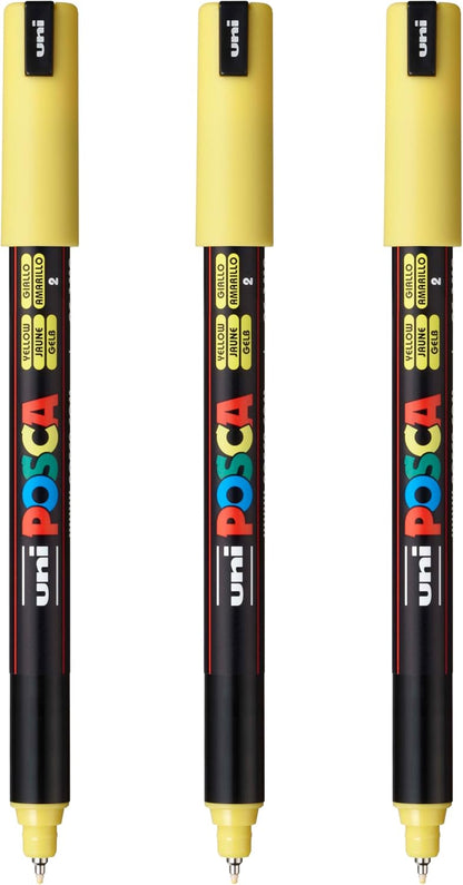 posca PC-1MR Water-Based Paint Markers, Extra Fine Tip (0.7mm), White, 3 Count
