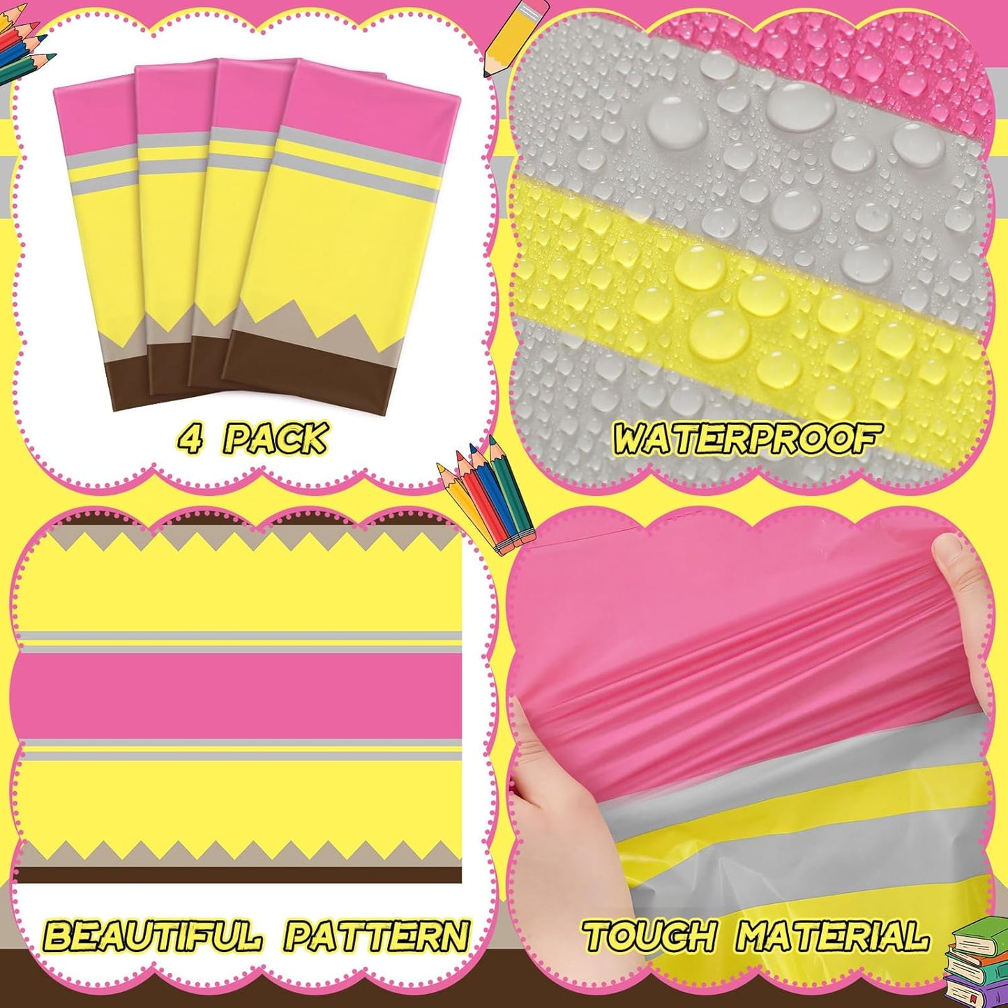 Oudain 4 Pcs Preschool Kindergarten Back to School Party Tablecloth First Day to School 54 x 108 Inch Large Disposable Rectangle Notebook Tablecloth Cover for Party Supplies Table Decorations