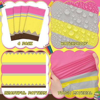 Oudain 4 Pcs Preschool Kindergarten Back to School Party Tablecloth First Day to School 54 x 108 Inch Large Disposable Rectangle Notebook Tablecloth Cover for Party Supplies Table Decorations