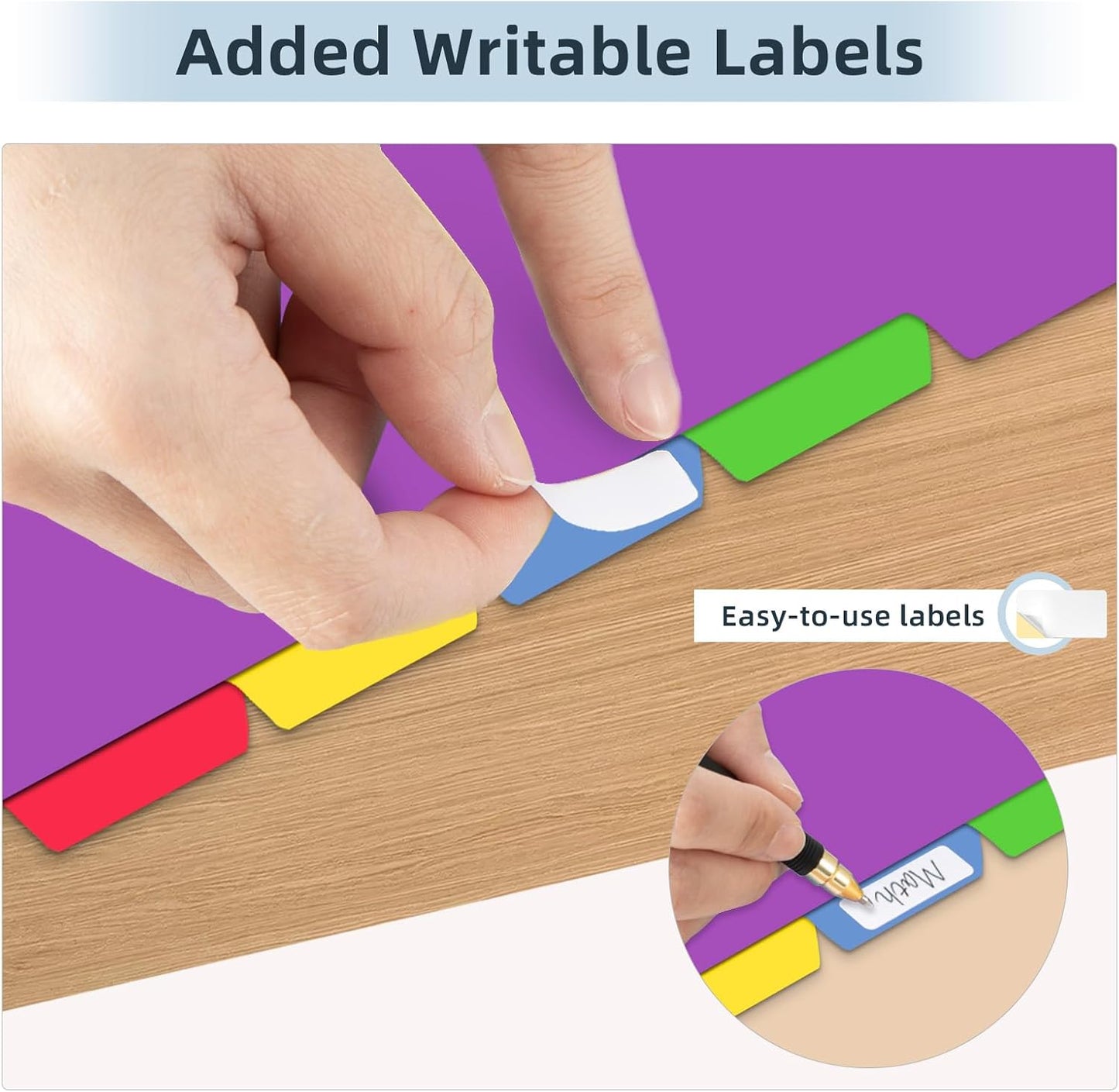 3 Ring Binder Dividers with Tabs - 5-Tab Plastic Dividers for 8.5x11 Binders, Reusable Write & Erase Tabbed Dividers | Rainbow Color 3 Sets, School Classroom Organizer