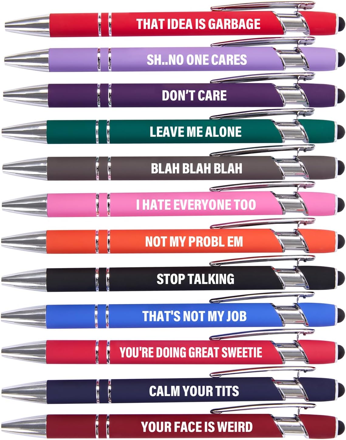 Actsun Funny Pens - 12 Pack Fine Point Smooth Writing Pens with Inspirational Tips, Black Ink, Touch Stylus Screens, Motivational Gift for Office & Desk Accessories