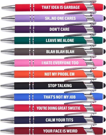 Actsun Funny Pens - 12 Pack Fine Point Smooth Writing Pens with Inspirational Tips, Black Ink, Touch Stylus Screens, Motivational Gift for Office & Desk Accessories