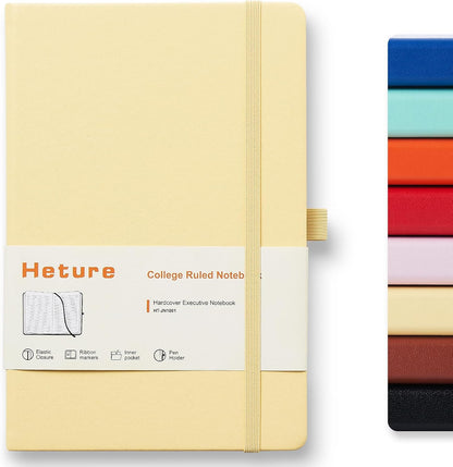 Heture 8 Pack Lined Journal Notebooks,A5 Hardcover Notebooks, 5.5 x 8.3 inch, 100GSM, 160 Pages, Classic College Ruled Notebooks for Writing/Work/Travel/College (Black)