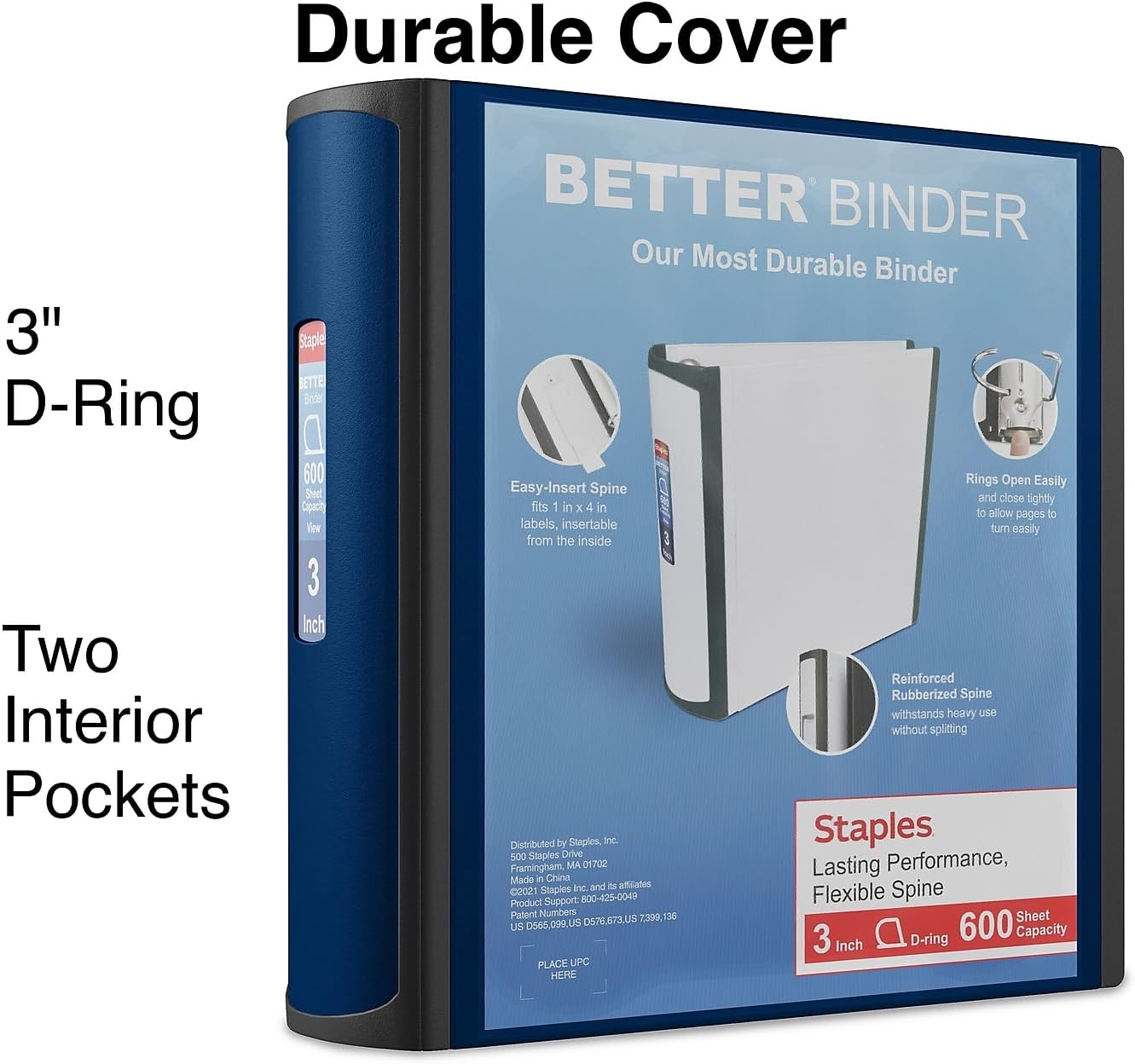 Staples Better Binder 2-Inch D-Ring View Binder, Reinforced Spine, Holds Up to 540 Sheets, Teal, for Office & School