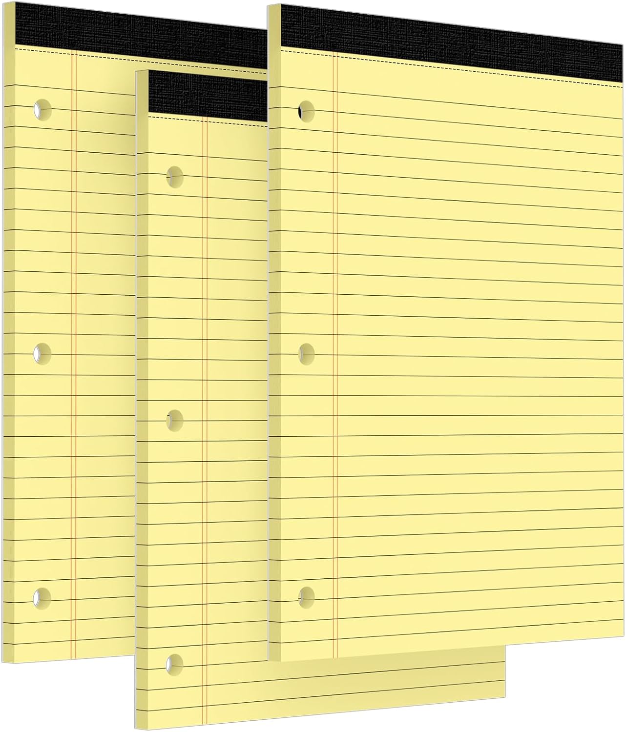 3 Hole Legal Pad 8.5 x 11, 3 Pack White Note Pads, Notebook Paper Wide Ruled, Writing Paper Pads, Notepads with Binder Holes, Lined Paper 8.5x11, Ideal for School, Home, Office, 30 Sheets/Pack