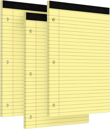 3 Hole Legal Pad 8.5 x 11, 3 Pack White Note Pads, Notebook Paper Wide Ruled, Writing Paper Pads, Notepads with Binder Holes, Lined Paper 8.5x11, Ideal for School, Home, Office, 30 Sheets/Pack