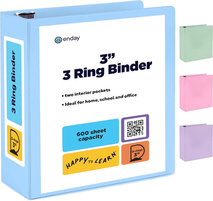 Enday 1.5 Inch Binder, Green - 1.5 Inch 3 Ring Binder, Round Ring Pastel with Clear View Cover for Letter Size 8.5 x 11'' Paper & 2 Inside Pockets, Ideal for School Supplies, Office, and Home