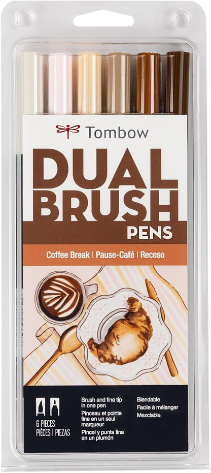 Tombow 56241 Dual Brush Pen Art Markers, Coffee Break, 6-Pack, Water-Based Ink, for Hand Lettering, Watercolor, Fine Art