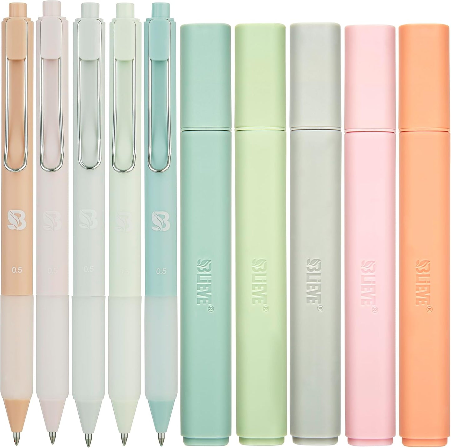 BLIEVE - Aesthetic Highlighters and Gel Pens With Soft Ink and Chisel Tip, Bible Highlighters and Pens No Bleed, Dry Fast Easy to Hold, for Bible Journaling Planner School Supplies (MORANDI)