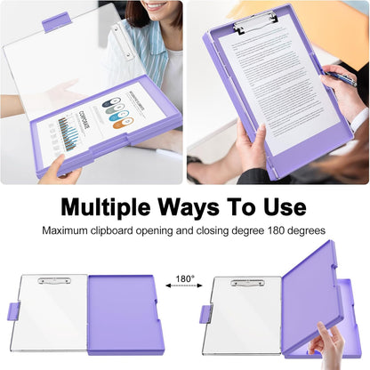Piasoenc Clipboard with Storage, 8.5 x 11 Clip Boards with 2 Storage Case and A4 Paper Folder, Clear Dry Erase Top Panel, Heavy Duty Plastic, Folio & Side Opening, for Nurses, Teachers, Lawers,Black