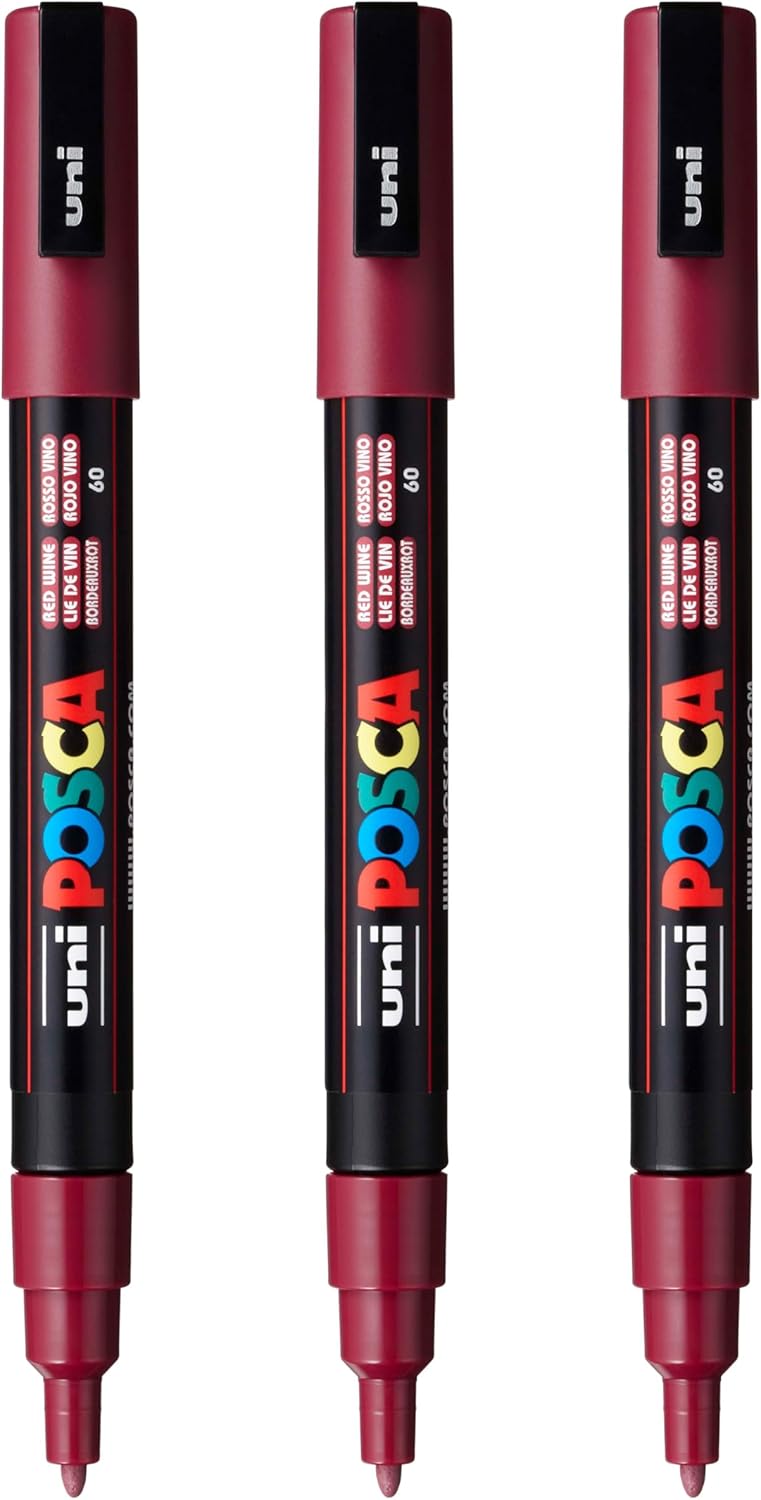 posca PC-3M Water-Based Paint Markers, Reversible Fine Tip (0.9-1.3mm), Pink, 3 Count
