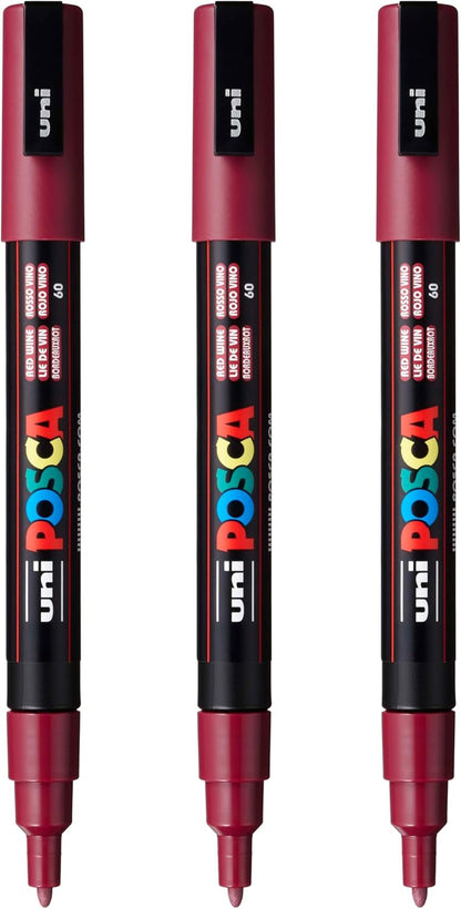 posca PC-3M Water-Based Paint Markers, Reversible Fine Tip (0.9-1.3mm), Pink, 3 Count