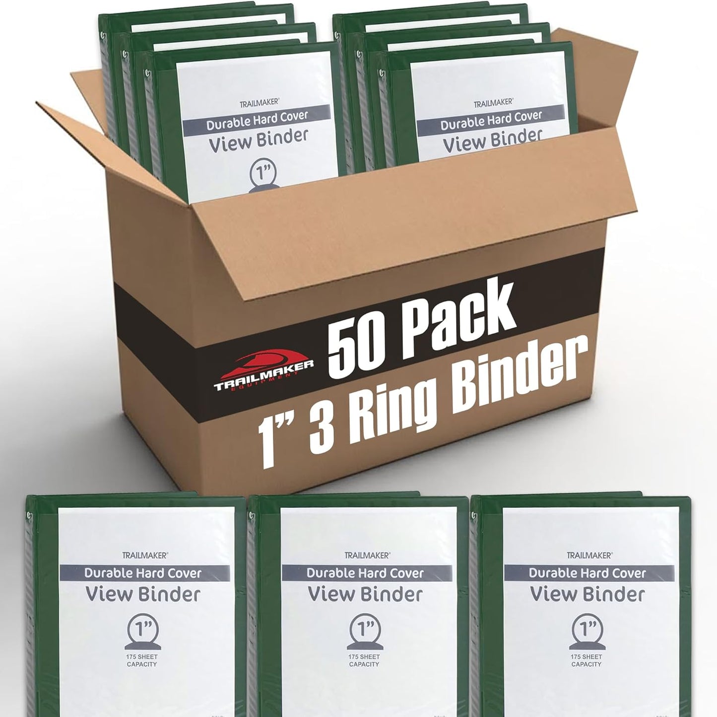 Trail Maker 1 inch Binders (50 Pack), 3 Ring Hardcover Binders in Bulk with Clear View Cover, Pockets for Classroom, Office, Portfolios | Bulk School, Teacher, Office Supplies (White Only Pack)