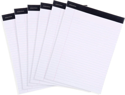 Mintra Office White Legal Pads – Ruled Notepads and Micro-Perforated Sheets, Ideal for Writing, Note-Taking & Creativity, Office, or Professional Use, Basic Pad 6 pack, 8.5"x11" (Narrow Ruled)