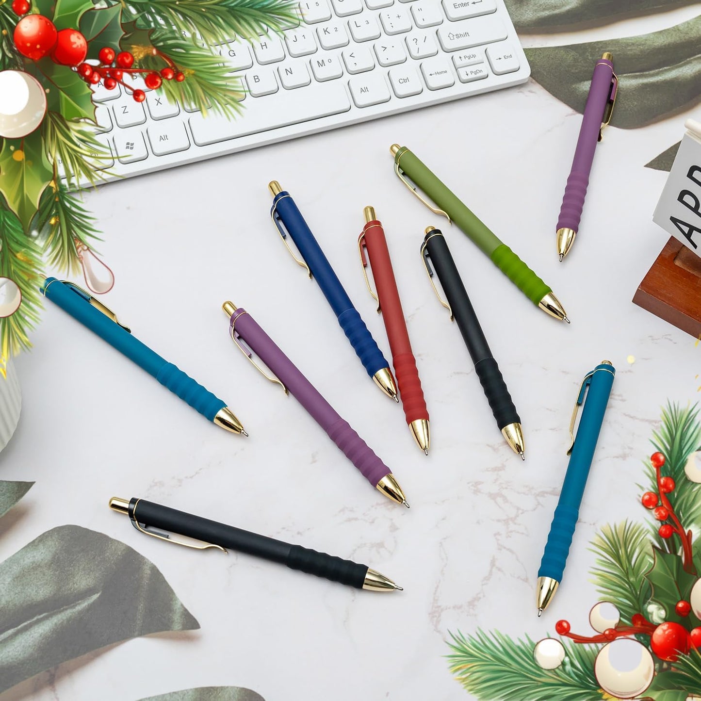 Linbsunne Ballpoint Pens Black Medium Point 1mm Pen with Super Soft Grip Ball Point Pen for Men Women Retractable Pens (gold-12 pcs)