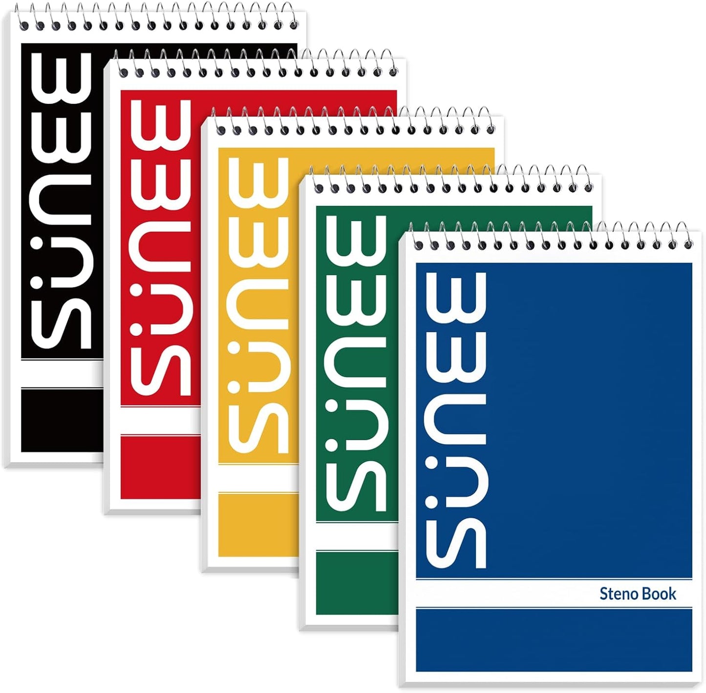 SUNEE 10 Pack Steno Pads 6x9, Gregg Rule, 60 Sheets, Spiral Notebook 6x9, White Paper, Take Notes with Top Spiral Notebook, for School, University, College, Work, Office, Classic Color
