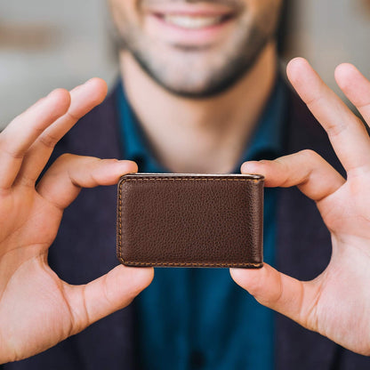 Outus 2 Pieces Business Card Holder, PU Leather Business Card Case Pocket Wallet with Magnetic Shut for Valentines Gift Men Women(Black and Coffee,Classic)