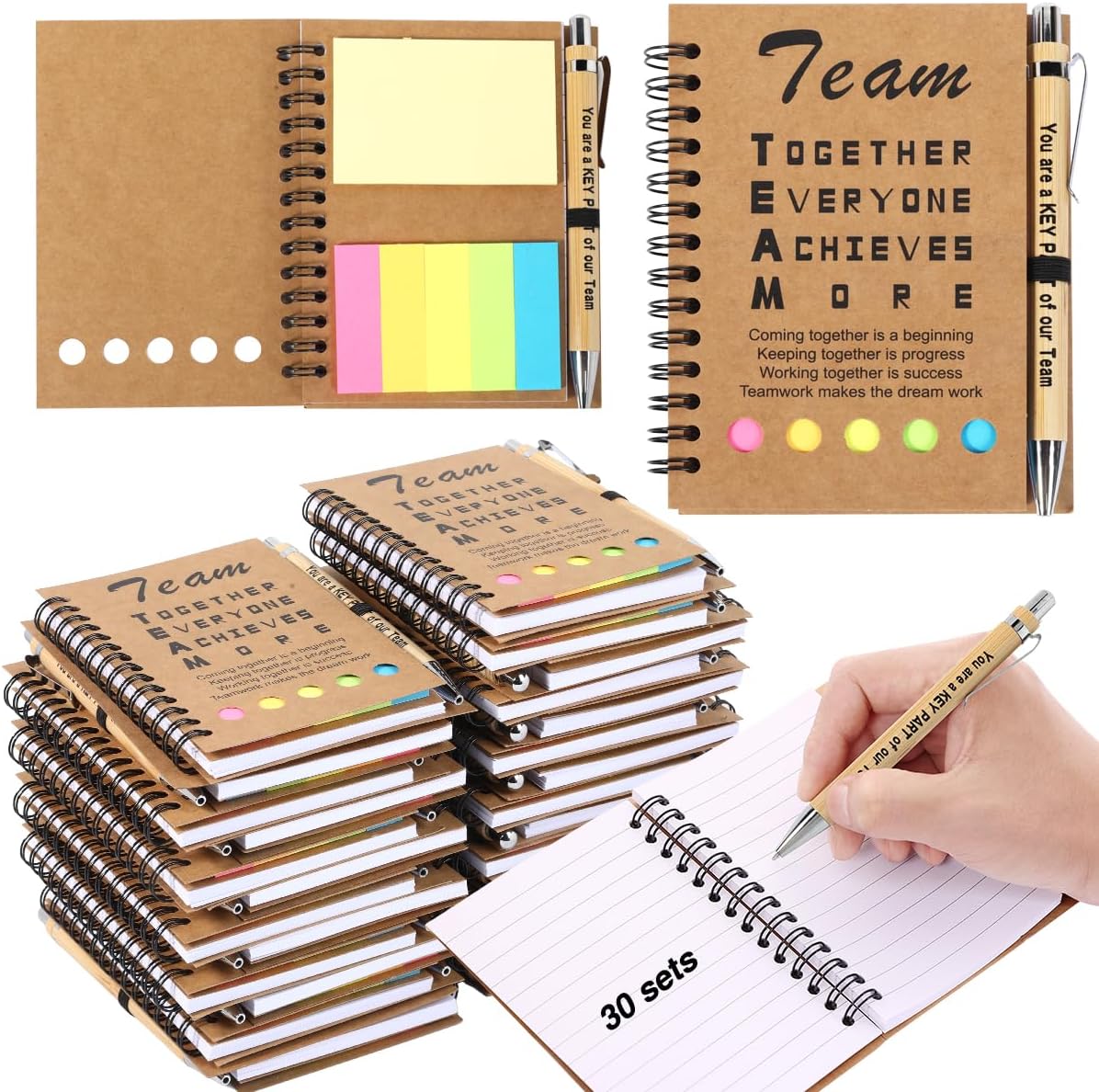 30 Sets Employee Appreciation Gifts Bulk Inspirational Spiral Notebook with Sticky Note and Motivational Bamboo Pens Thank You Gifts for Employees Coworkers,Teachers,Nurse,Office Staff,Team,Volunteer