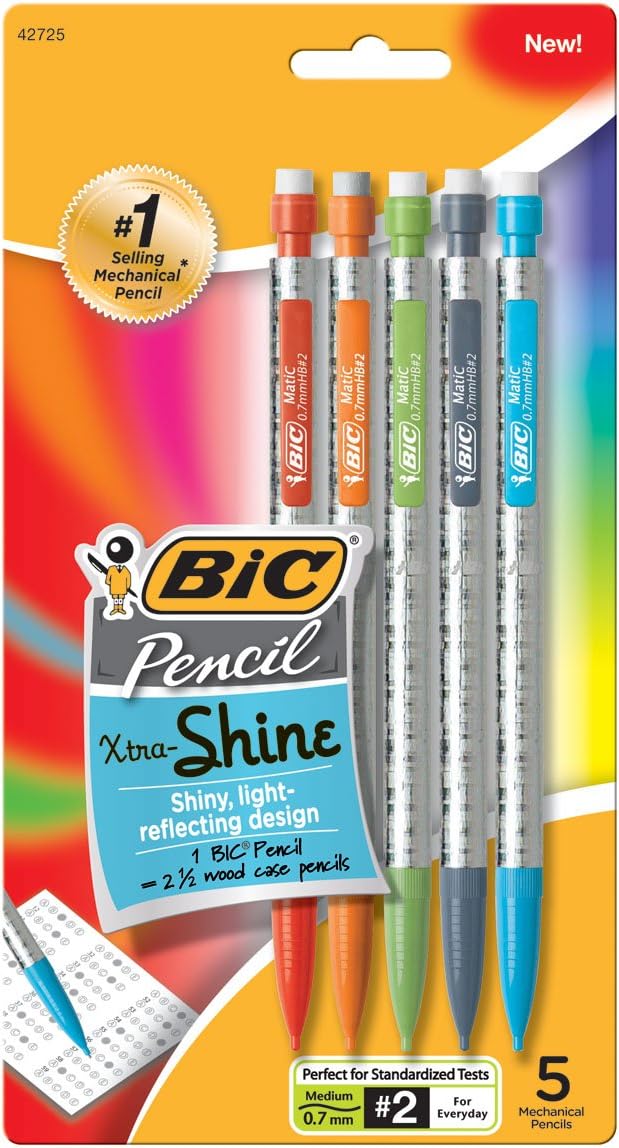 BIC Xtra Sparkle Mechanical Pencil, Colorful Barrel, Medium Point (0.7 mm), 10-Count