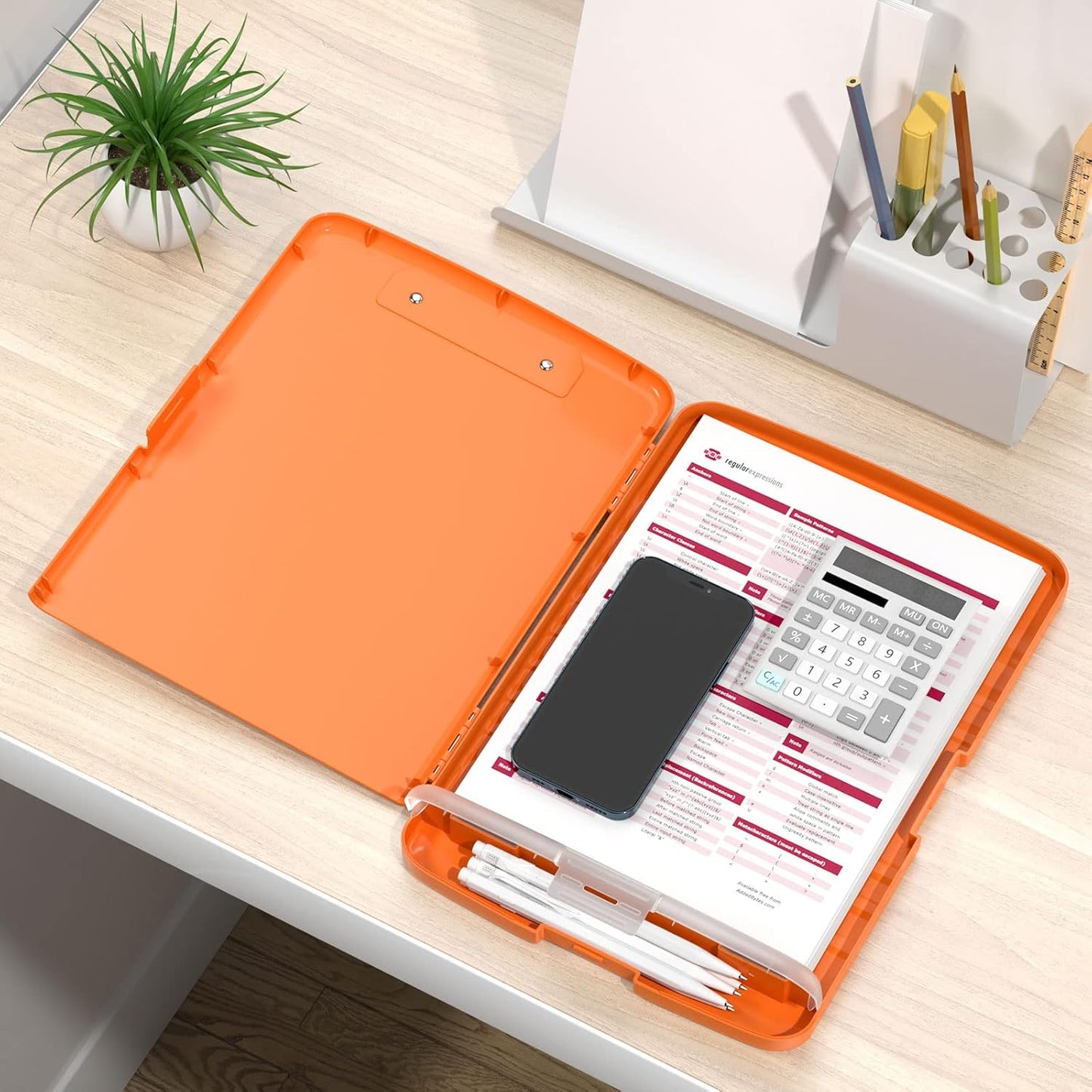 Rimilak Plastic Clipboard with Storage, 8.5 x 11 High Capacity Folio Nursing Case with Pen Holder, Size 14.2 x 9.6 x 1.2″ Folder Side-Opening for Classroom, Teacher, Smooth Writing, Dark Green