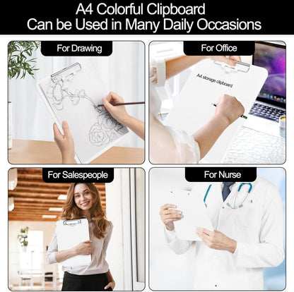 SFLHHDM 1 Pcs Clear Glitter Clipboards, Plastic Clipboard with Pen Holder, Size 8.85 x 12.4 in Shiny Clipboards with Low Profile Clip, Cute Hanging Clipboard for Office School Sparkly Clip Board-Pink