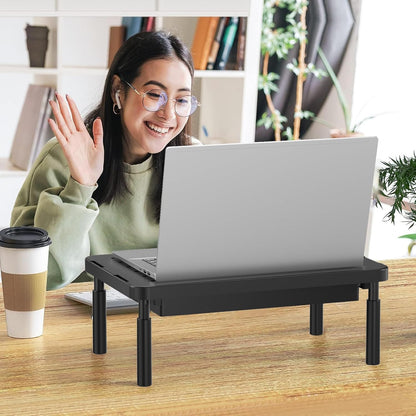WALI Computer Monitor Stand for Desk, Adjustable Laptop Riser, Desk Monitor Stand Underneath Storage for Office, Home, School Supplies (STT003), 1 Pack, Black