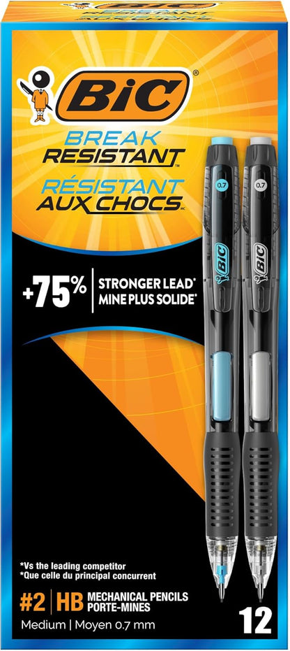 BIC Break Resistant Mechanical Pencils with Erasers, No. 2 Medium Point (0.7mm), 4-Count Pack Pencils for School or Office Supplies, Lead and Eraser Refills