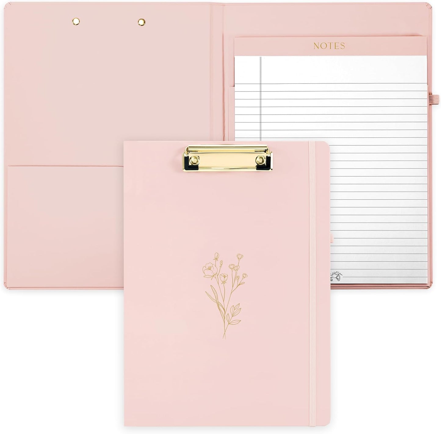 Aesthetic Clipboard Folio with Refillable Lined Notepad & Interior Pocket – Cute Padfolio/Legal Pad Holder for Women – Easily Organize Notes at Work, School, or Home