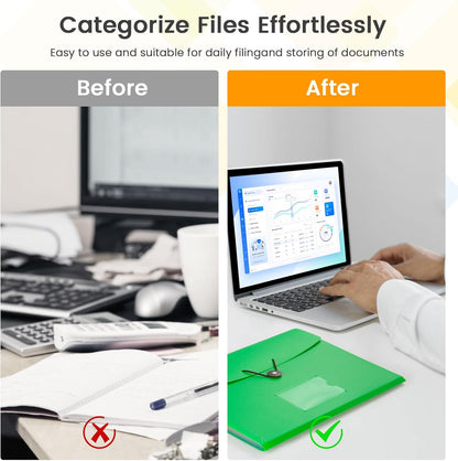 7 Pocket Accordian File Folders, Expanding File Folder A4 Letter Size Paper Portable Document Organizer-Black