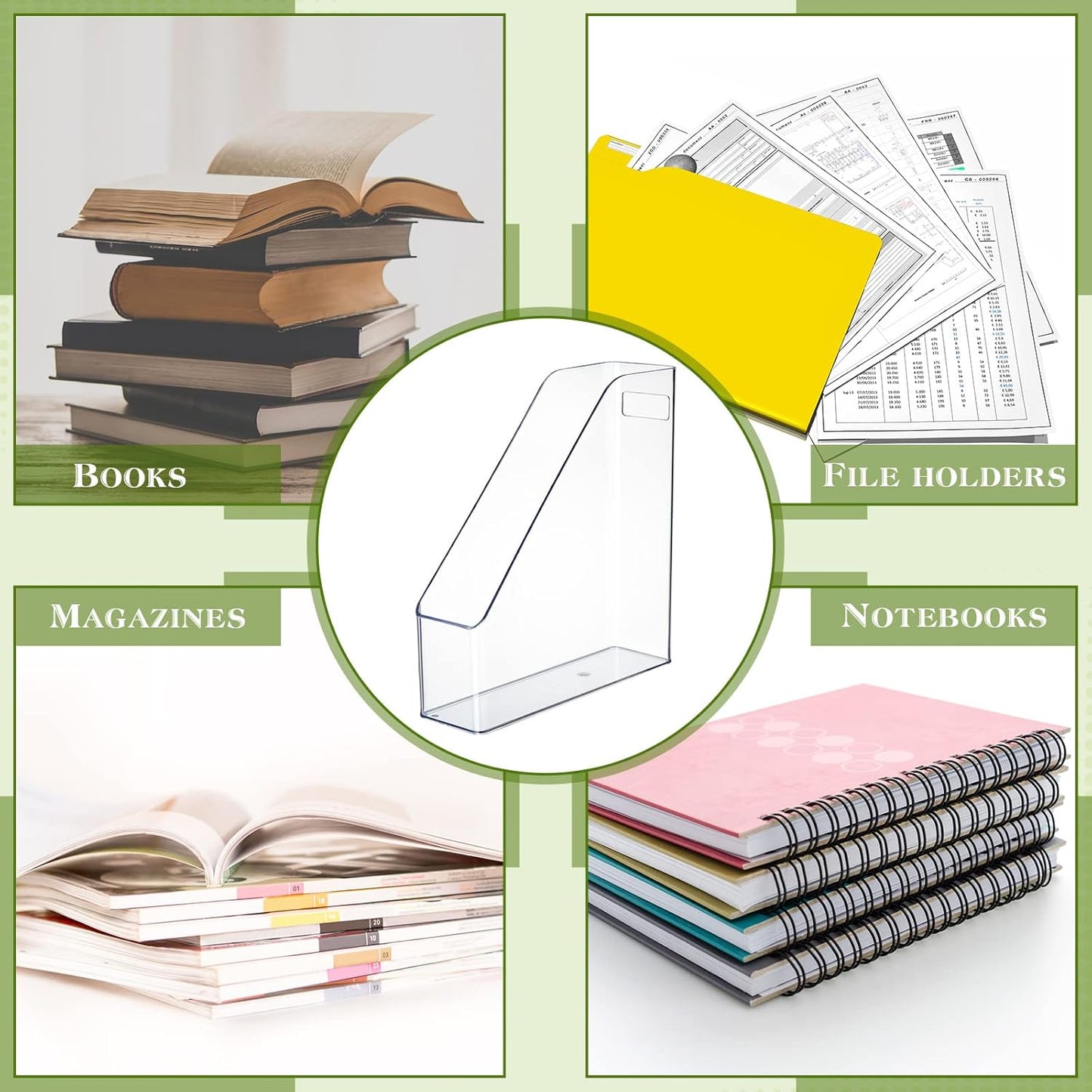 6 Pcs Clear Acrylic Magazine File Holder Plastic Desk Organizer with Handle Basics Vertical Magazine Rack Desk Folder Document Storage Organizer for Home Office School Work Study Desktop Supplies