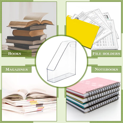 6 Pcs Clear Acrylic Magazine File Holder Plastic Desk Organizer with Handle Basics Vertical Magazine Rack Desk Folder Document Storage Organizer for Home Office School Work Study Desktop Supplies