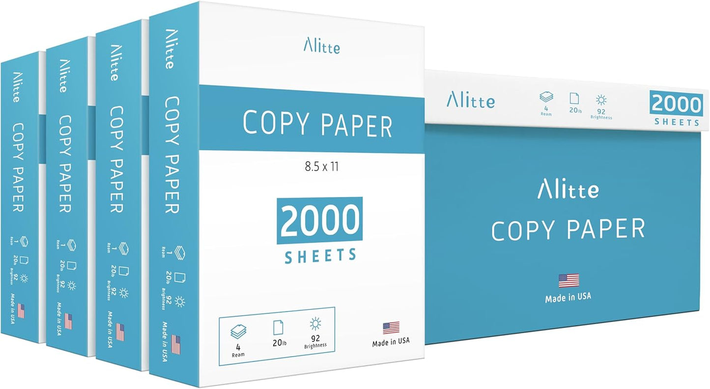 Printer Paper - 8.5 x 11 White Letter Size Copy Paper, 1 Ream 500 Sheets 20 lb Printing Paper for Documents Writing, Drawing, Smooth, 92 Bright | Home, School, Office Supplies | Made in USA