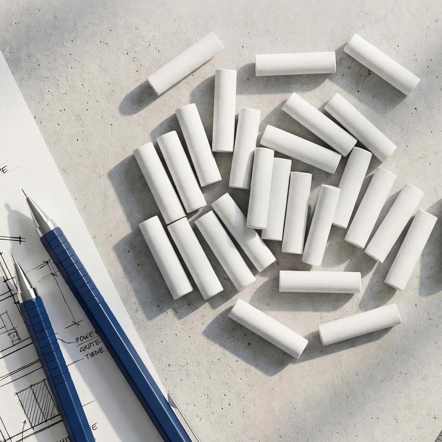 50 Pcs Mechanical Pencil Eraser Refills, White Refill Erasers for Propelling Pencils, Universal Traceless Eraser Replacement for Office Notebook Drafting