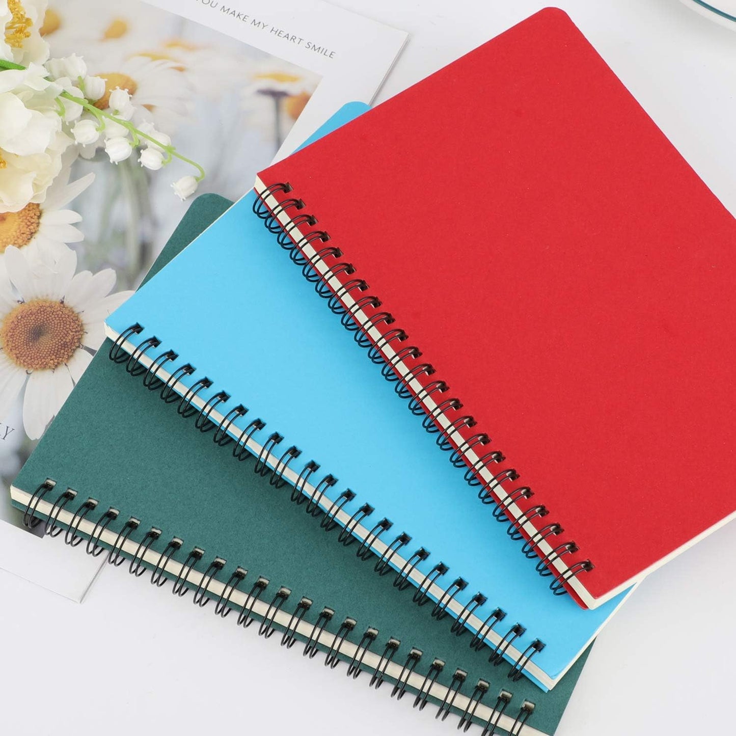 EUSOAR Spiral Lined Notebook, A5 3packs 5.5"X8.3" 120 Pages Lined Travel Notebooks Journal, Memo Notepad Sketchbook, Students College Office Business Diary Ruled Spiral Book Journal-3Colors Covers