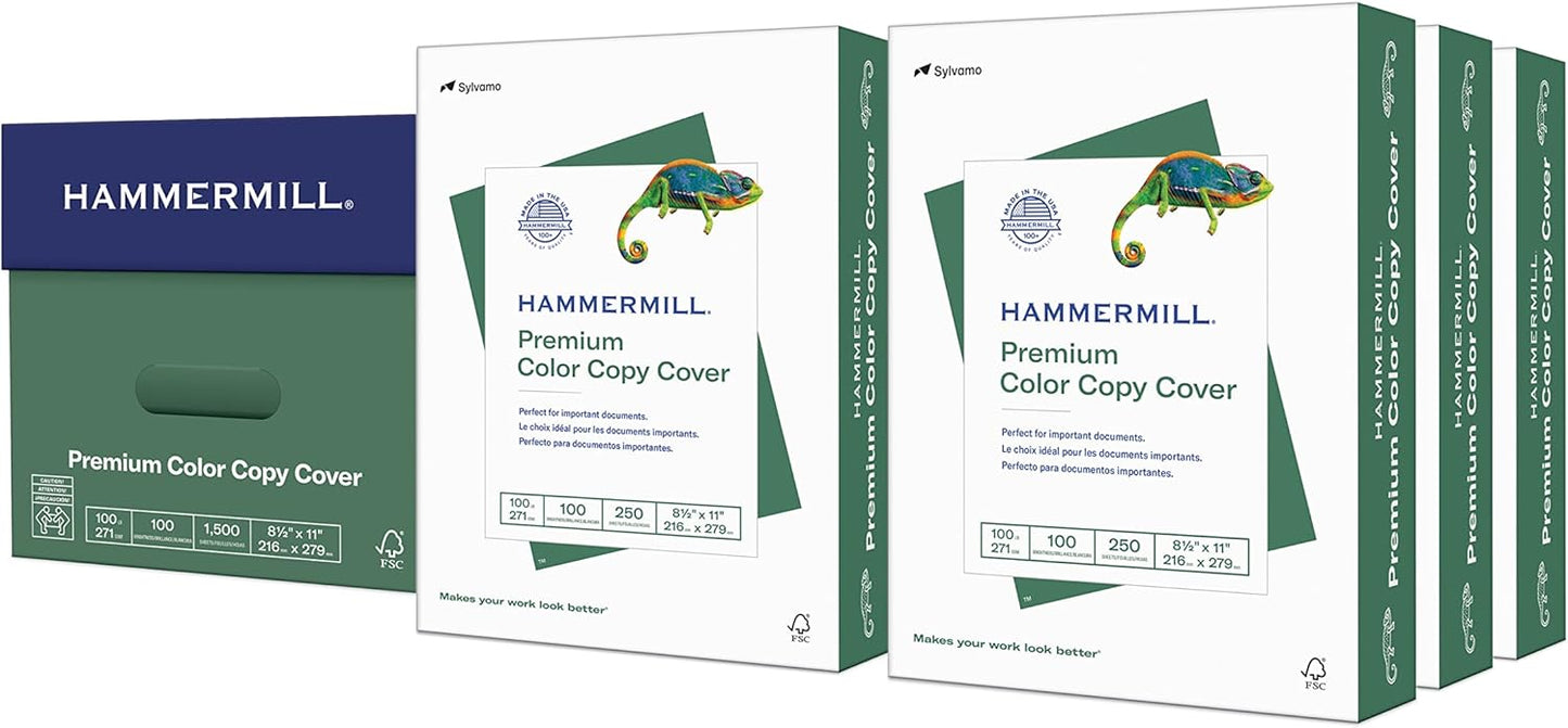 Hammermill Cardstock, Premium Color Copy, 100 lb, 8.5x11 - 1 Pack (250 Sheets) - 100 Bright, Made in the USA Card Stock, 120024R, White