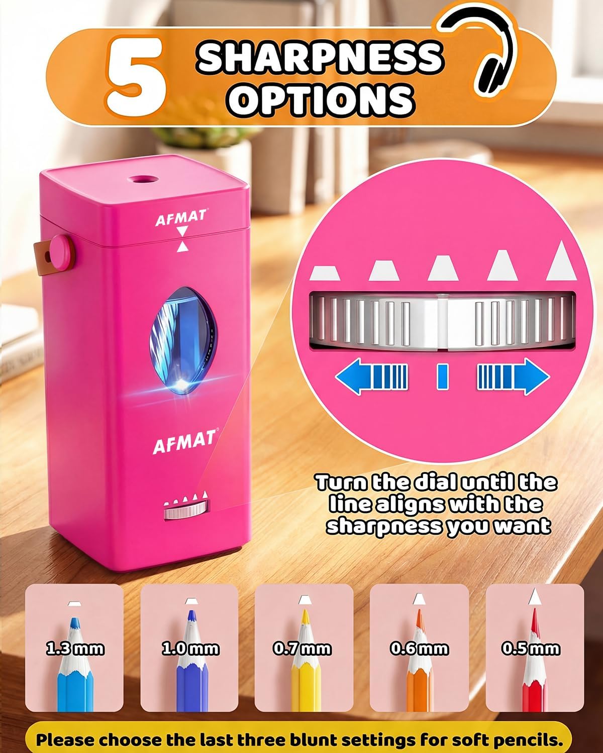 AFMAT Electric Pencil Sharpener, Rechargeable & Cordless, Fully Automatic Pencil Sharpener for Classroom, Auto in & Out, 5 Sharpness Modes, Heavy Duty Sharpeners for 6-12mm No.2/Jumbo Pencils PSC7