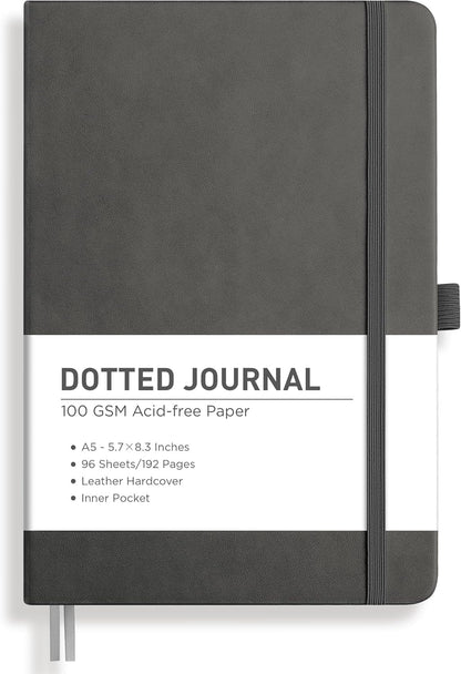 RETTACY Graph Grid Paper Notebook, 192 Pages, A5 Medium Size (5.7'' x 8.3''), 5 Squares per Inch, Leather Hardcover, 100 GSM Thick Paper, for School, Students, Math, Engineering (Brown)