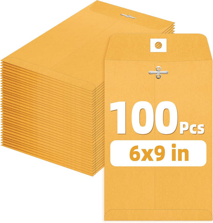 SUNEE Envelops, 9"x12" Brown Kraft Envelopes with Clasp Closure, 28-lb Paper Mailing Envelopes, 100 Count, Great for Filing, Storing or Mailing Documents