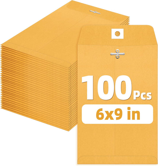 SUNEE Envelops, 9"x12" Brown Kraft Envelopes with Clasp Closure, 28-lb Paper Mailing Envelopes, 100 Count, Great for Filing, Storing or Mailing Documents