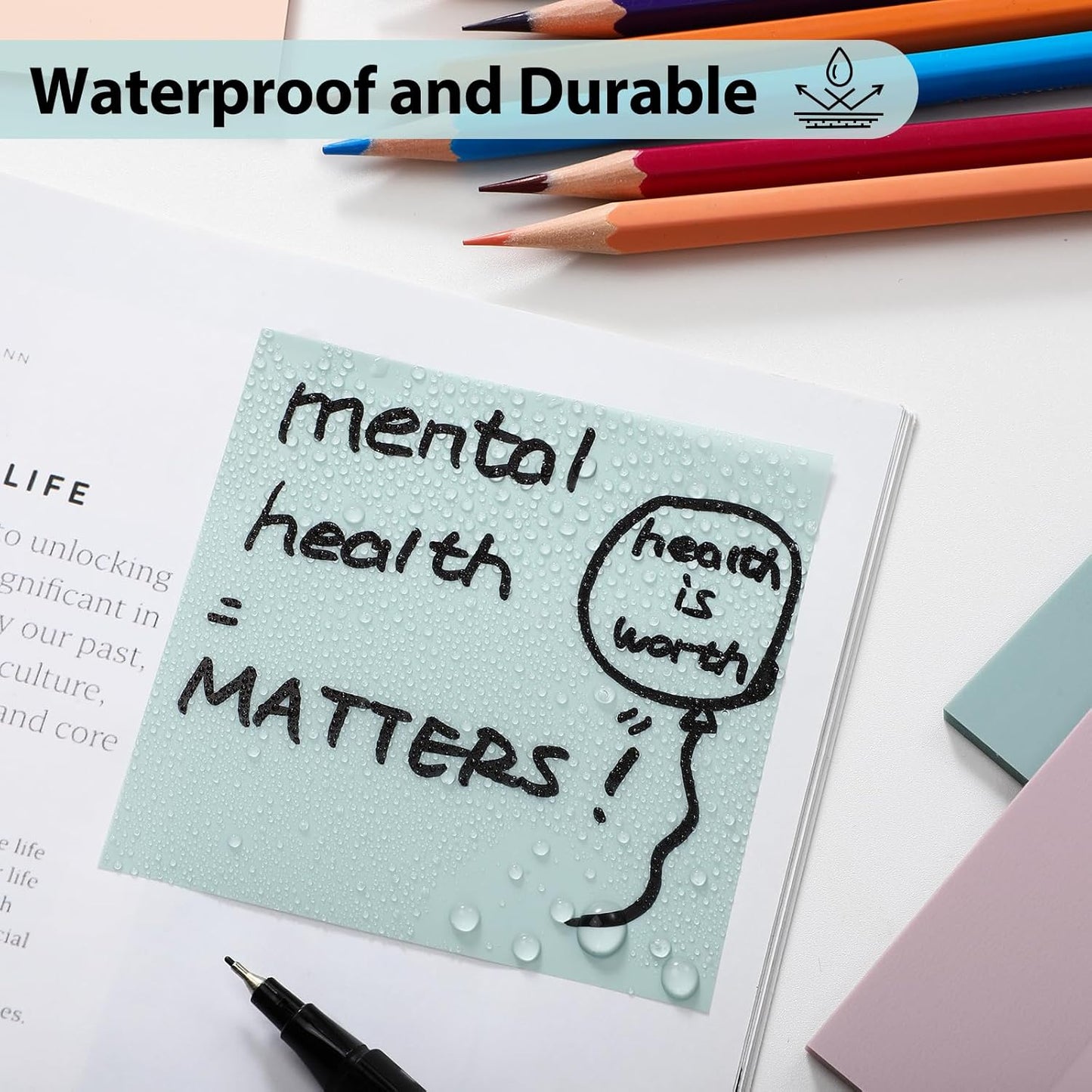 Transparent Sticky Notes - Pastel Color Clear Sticky Notes, 3x3 inch, Waterproof, 300 Sheets for College, School & Office