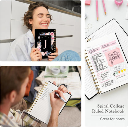 Lined Spiral Journal Notebook, A5 College Ruled Spiral Notebook for Women, Hardcover with Elegant Design for Work and Note-Taking, 5.5 * 8.25 inch, 160 Pages, Letter T
