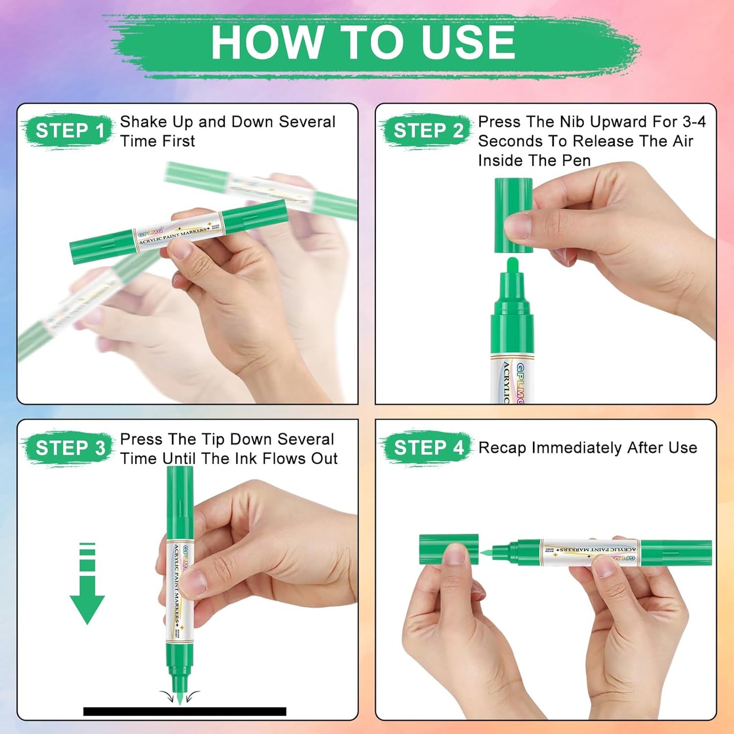 Paint Markers Paint Pens - 2 Pack Dual Tip Acrylic Permanent Marker (0.7mm & 3mm), Non-Toxic, Water-Based for Art Painting, Stone, Ceramic, Glass, Wood, Fabric, Metal, DIY Crafts (White)