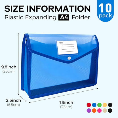 Plastic Expanding File Folder, Folders for Documents, Transparent Envelopes with Elastic Closure, File Folder Organizer Holder, Large Capacity, Fit Letter/A4 Size (2Pcs)