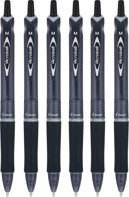 PILOT Acroball Colors Advanced Ink Refillable & Retractable Ball Point Pens, Medium Point, Black Ink, 6 Pack