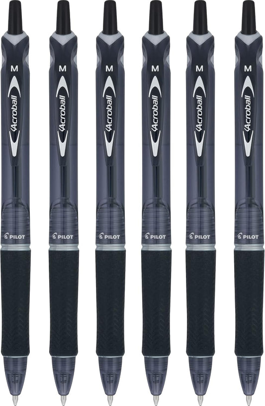PILOT Acroball Colors Advanced Ink Refillable & Retractable Ball Point Pens, Medium Point, Black Ink, 6 Pack