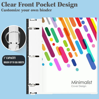 INFUN 1 Inch Telescoping 3 Ring Binder - 6PCS, Flexible Round Binder with Customizable Front Cover and Clear Catalog Pocket, 1Inch Rings, 225 Sheet Capacity-White