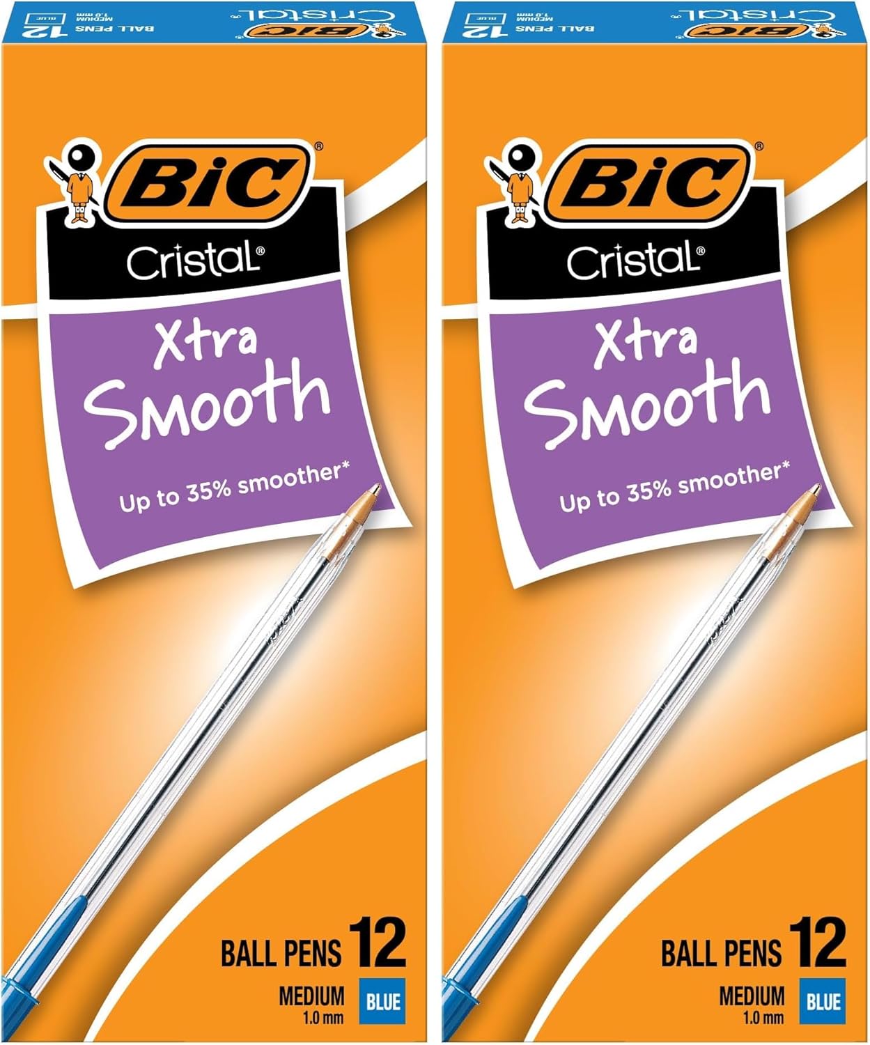 BIC Cristal Xtra Smooth Black Ballpoint Pens, Medium Point (1.0mm), 12-Count Pack, Extra Smooth and Reliable Ballpoint Pens