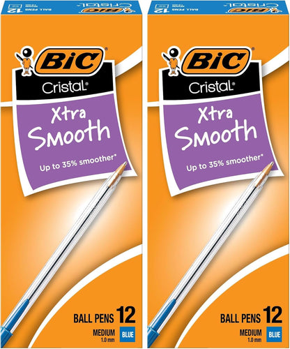 BIC Cristal Xtra Smooth Black Ballpoint Pens, Medium Point (1.0mm), 12-Count Pack, Extra Smooth and Reliable Ballpoint Pens