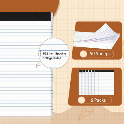 5x8 Legal Pads Writing Pad Note Pads, 8 Pack College Ruled Lined Paper Pad, White Perforated Notebook, Premium Notepads for School Office Home, 30 Sheets/Pack